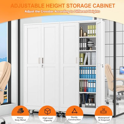 pozdeg 75" White Lockable Rolling Metal Garage Storage Cabinet - color: White, size: 15.75"D x 31.5"W x 75"H