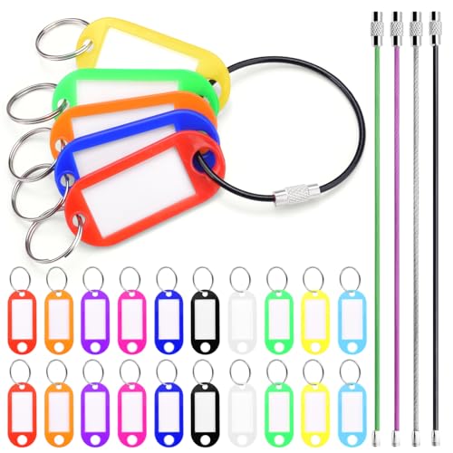 CooBigo 40 Pack Key Tags, Plastic Key Tags with Labels and Split Ring, 4 Keychain Cable and Key Labels for USB Drive, Bags and Luggage Organization - 10 Color - color: C-mixed 44pcs