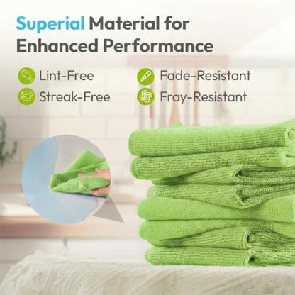 Microfiber Cleaning Cloth 12 Pack, 12 x 12 Inch,Green - color: Green
