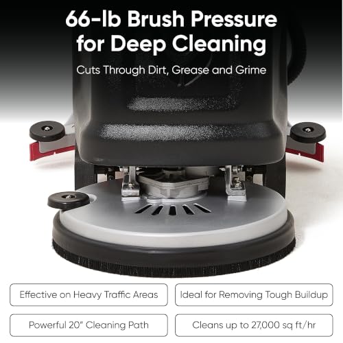 Battery Powered Walk-Behind Floor Scrubber Polisher Machine, 20" Cleaning Path, 14.5/17 Gal Tanks, Brush Speed 200RPM, 4Hr Runtime, Includes 2 Brushes & 3 Scouring Pads – 2-Year Warranty - size: 20" Manual