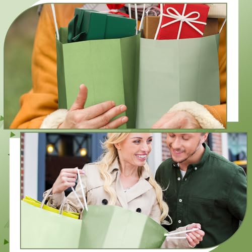 Tenceur 100 Pcs Sage Green Gift Paper Kraft Bags with Handles Party Favor - color: Green