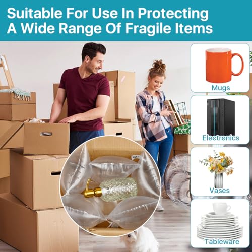 200 Pcs Packing Air Bags, Air Pillows for Shipping, Clear Plastic Air Cushion Bags, Inflatable Protector Bags with Free Pump for Moving, Shipping and Packaging, 7.9 × 7.9 In