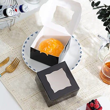 100Pcs Paper Cookie Boxes With Window Small Bakery Boxes 4x4x2.5 Inches Mini Cake Boxes For Pastries,Cupcakes,Desserts,Donuts,Chocolate Strawberries,Candy,Treat Boxes(4 * 4 * 2.5,Black) - color: Black