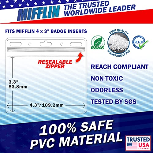3x4 Horizontal ID Name Badge Holder w/Clip & Straps - 250 Pack - size: 250 W/ Zipper