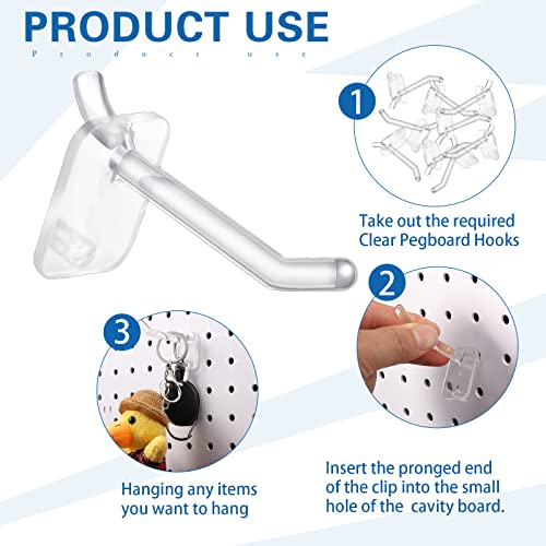 Sawysine 120 Pcs 2.4 Inch Clear Peg Hooks for Pegboard Accessories, Clear