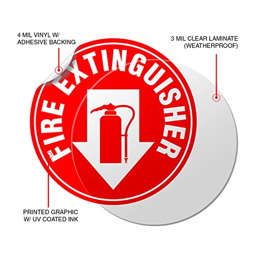(Set of 5) Fire Extinguisher Sign | 4.5" Circle | Durable Self Adhesive 4 Mil Vinyl | Laminated | Scratch & Fade Resistant | Waterproof - Fire Safety Stickers for Building, Office,