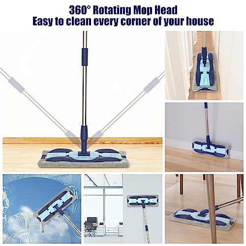 Microfiber Mops for Floor Cleaning: Flat Hardwood Floor Mop 4 Washable Pads - color: Blue