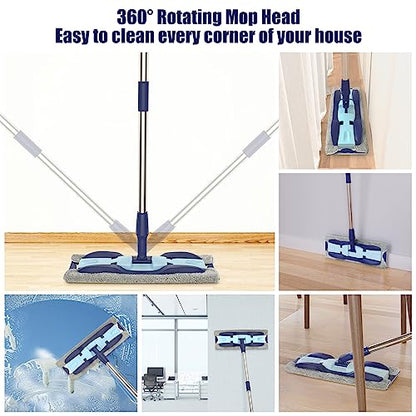 Microfiber Mops for Floor Cleaning: Flat Hardwood Floor Mop 4 Washable Pads - color: Blue