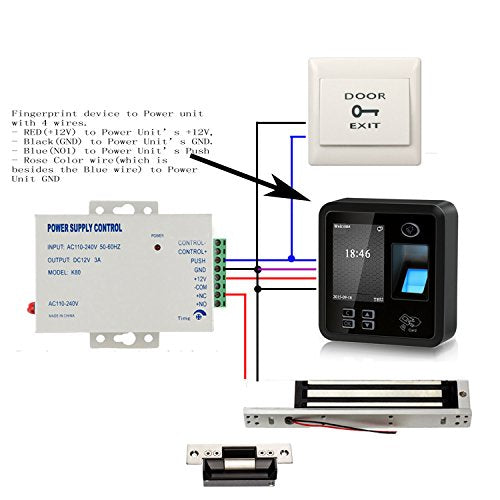 Biometric Fingerprint Security Access Control Systems with 600lbs Magnetic Lock,Exit Motion Sensor,Metal Exit Button with Base,110V-240V Power Supply Unit,Wired Doorbell,RFID Cards & RFID Key Fobs - size: Fingerprint 600LBS Mag Lock
