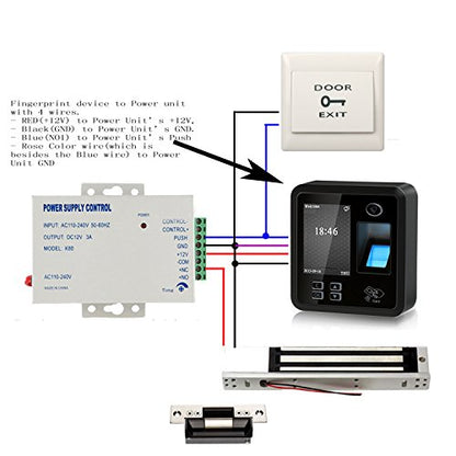Biometric Fingerprint Security Access Control Systems with 600lbs Magnetic Lock,Exit Motion Sensor,Metal Exit Button with Base,110V-240V Power Supply Unit,Wired Doorbell,RFID Cards & RFID Key Fobs - size: Fingerprint 600LBS Mag Lock