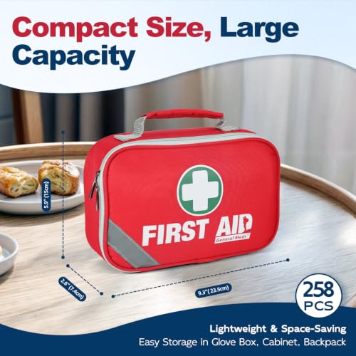 General Medi 2-in-1 First Aid Kit (215 Piece Set) + 43 Piece Mini First Aid Kit -Includes Ice(Cold) Pack, Moleskin Pad and Emergency Blanket for Travel, Home, Office, Car, Workplace