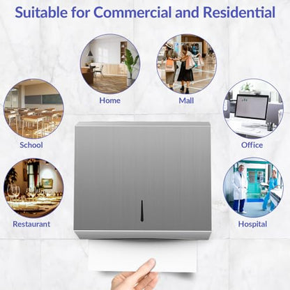 Stardrix Knob Latch (No Key Lock) Paper Towel Dispenser, Wall-Mount, Brushed Stainless Steel, Commercial Large Capacity, Fits 250 C-Fold / 300 Multi-Fold Towels - color: Brushed, size: 250 C Fold/300 Multi-Fold with Knob Latch