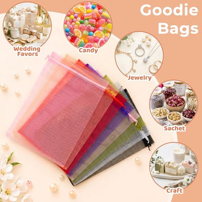 Crweety 50PCS Organza Bags 6x9 Grey Small Gift Bags Mesh Drawstring - color: Grey