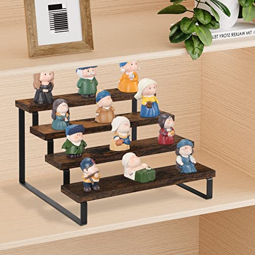 YINMIT Wooden Display Riser Stand, Tiered Perfume and Cologne Organizer Stand, 4 Tier Spice Rack Organizer, Rustic Display Shelf for Candles (4 Tier) - color: 4 Tier,1 Pack,Brown