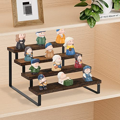 YINMIT Wooden Display Riser Stand, Tiered Perfume and Cologne Organizer Stand, 4 Tier Spice Rack Organizer, Rustic Display Shelf for Candles (4 Tier) - color: 4 Tier,1 Pack,Brown