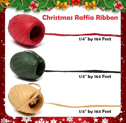 Gift Boutique Christmas Raffia Ribbon - 3 Rolls Twine for Gift Wrapping