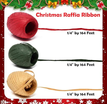 Gift Boutique Christmas Raffia Ribbon - 3 Rolls Twine for Gift Wrapping