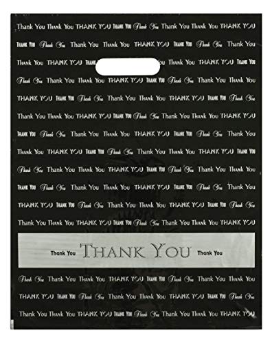 12x15 Black "Thank You" Die Cut Handle Plastic Bags 50/cs - color: Black