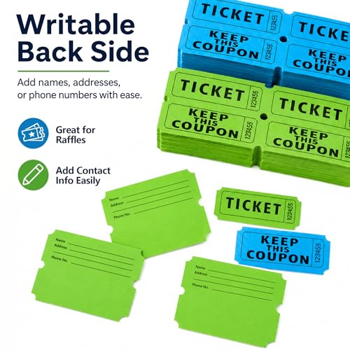 MAQIHAN Raffle Tickets Roll - 50/50 Double Raffle Tickets for Event & Party - color: 800pcs Green & Blue