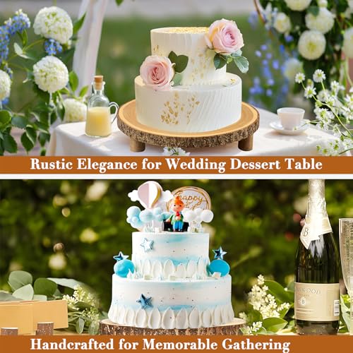 Rustic Wood Cake Stand - 11-13 Inch Wooden Slice with Legs for Elegant Wedding, Birthday, & Woodland-Themed Parties（1Pcs）