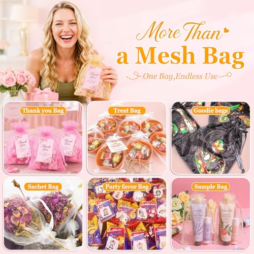 ANZNKU 100PCS Organza Bags 6x9, Gold Small Mesh Gift Bags Drawstring Bulk - color: Gold