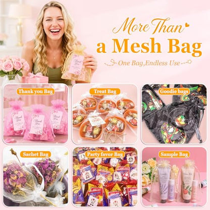 ANZNKU 100PCS Organza Bags 6x9, Gold Small Mesh Gift Bags Drawstring Bulk - color: Gold