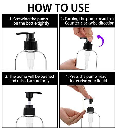 Empty Plastic Pump Bottles Dispenser 4 Pack 16oz/500ml Portable Clear BPA-Free Cylinder Shampoo Lotion Hand Pump Bottle Durable Refillable Containers - size: 16.9 Oz, 4 Pack