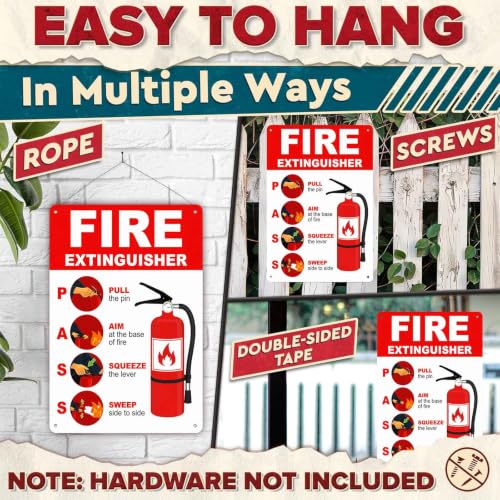 Fire Extinguisher Use Instructions PASS Technique Metal Sign, 8X12 Inch, Aluminum, Safety Instruction Wall Decor for Home, Office, Workshop, Public Buildings
