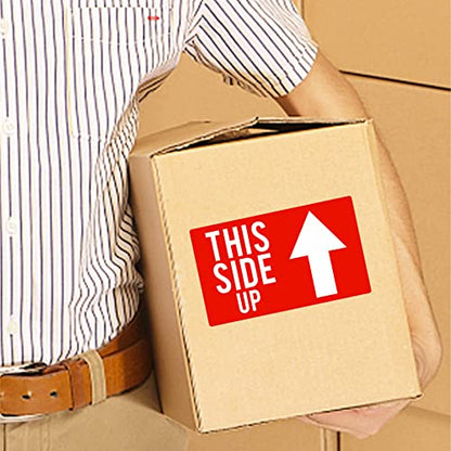 Hybsk 3x5 Inch This Side Up Warning Stickers for Shipping and Packing Total 100 Per Roll - size: 3x5 inch