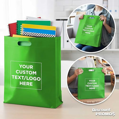 DISCOUNT PROMOS 50 Exhibition Tote Bags Set - Customizable Text, Logo - Non-woven, Soft, Recyclable, Reusable - Lime Green 15"X16"2.5", Die-cut Handles - color: Lime Green, size: 50 tote bags, style: 15"x16"2.5", Die-cut Handles