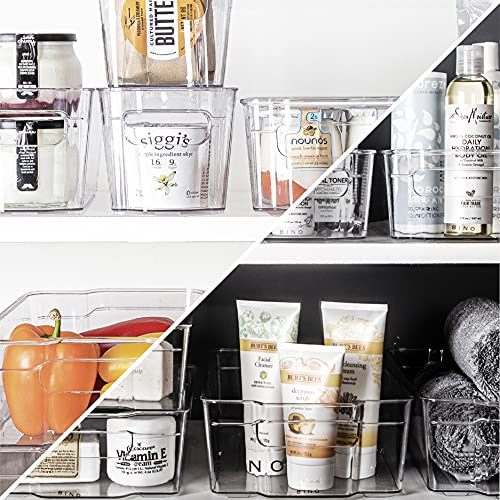BINO | Stackable Storage Bins, Medium - 4 Pack THE STACKER COLLECTION Clear Plastic Built-In Handles BPA-Free Containers for Organizing Kitchen Pantry Multi-Use Organizer Bins - size: Medium (Pack of 2)