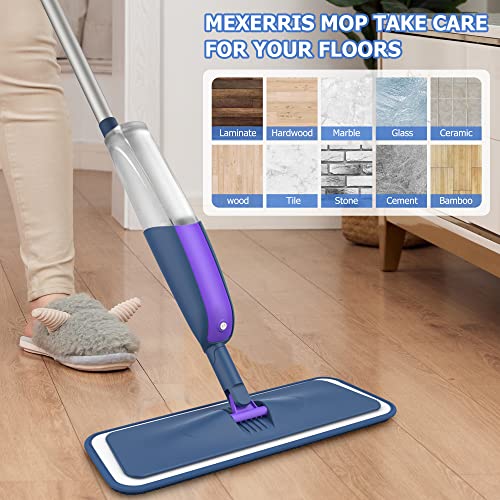Spray Wet Mops for Floors Cleaning: Hardwood Floor Mop Refillable 2 Bottles - color: Purple