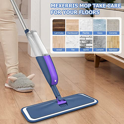 Spray Wet Mops for Floors Cleaning: Hardwood Floor Mop Refillable 2 Bottles - color: Purple