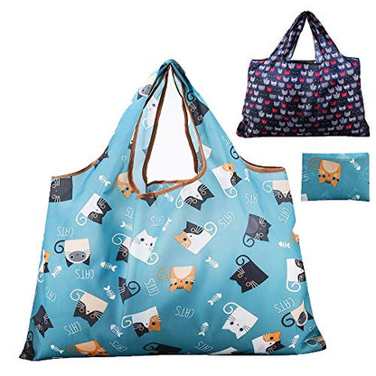 Reusable Grocery Bag, 2 Packs Large Washable - color: L-cattie