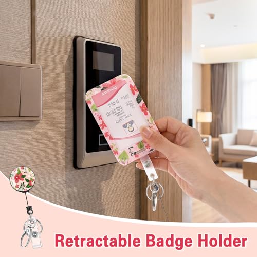 Teacher Lanyard with Retractable Badge Reel, Detachable Clip, Floral - color: Flowers