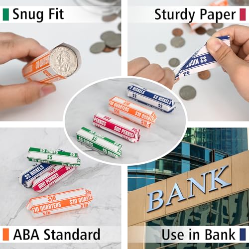 THEBLUETOUCH 600 pcs Assorted White Kraft Flat Coin Wrappers - size: 600 Assorted