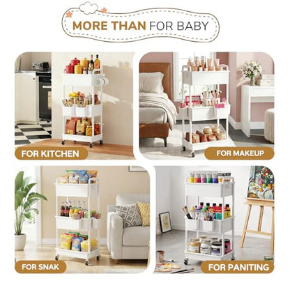 Goovilla Diaper Cart with Lockable Wheels and Easy Assembly, 3 Tier White - color: White