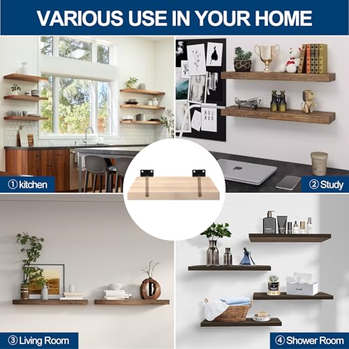 6 Pcs 4" Black Solid Steel Floating Shelf Bracket Blind Shelf Supports - Hidden Brackets for Floating Wood Shelves - Concealed Blind Shelf Support – Screws and Wall Plugs Included - size: 4 Inch, style: 6 Pack-Solid