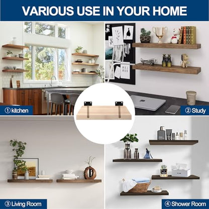 6 Pcs 4" Black Solid Steel Floating Shelf Bracket Blind Shelf Supports - Hidden Brackets for Floating Wood Shelves - Concealed Blind Shelf Support – Screws and Wall Plugs Included - size: 4 Inch, style: 6 Pack-Solid