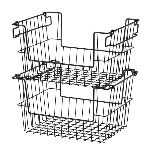 TRINITY 2-Pack Stackable Metal Wire Storage Baskets With Handles, Black, 14 Inches - color: Black, size: 14 Inches
