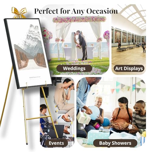 53”H Metal Gold Easel Stand for Sign Heavy Duty with Bow Top - color: Golden bow top