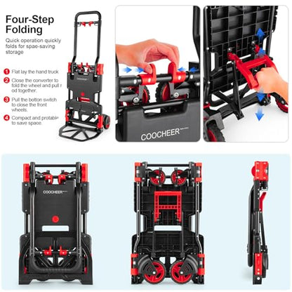 2 in 1 Folding Hand Truck, 330lbs Aluminum Portable Dolly Cart, Red - color: Red
