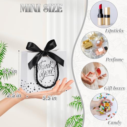 EQOREIIN 24Pcs Small Thank You Gift Bags with Handles & Bows, White/Black - color: White&Black, size: 24pcs