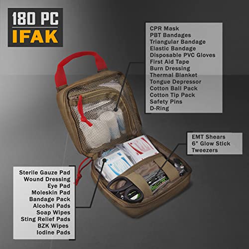 Everlit 180 Pieces Tactical First Aid Kit IFAK Molle EMT Pouch Outdoor Camping Emergency Kits for for Camping Boat Hunting Hiking Home Car Earthquake and Adventures - color: Coyote Brown