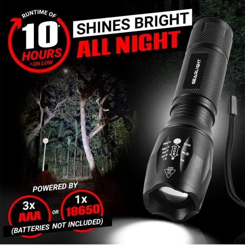 GearLight LED Flashlight High Lumens, Mini Tactical LED Flashlight 2 Pack, 5 Modes Zoomable Beam, Battery Powered for Camping, Hunting, Home & Emergency, Compact Small LED Flashlight (Red) - color: Red