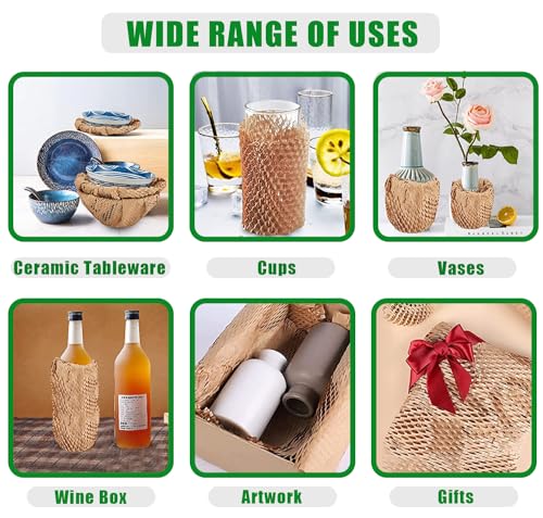 Honeycomb Packing Paper, 15"x300' Eco Friendly Packing Materials for Shipping Breakable Recyclable Moving Supplies Paper Bubble Wrap Sheets Roll with 20 Fragile Sticker Labels - size: 15"x300'
