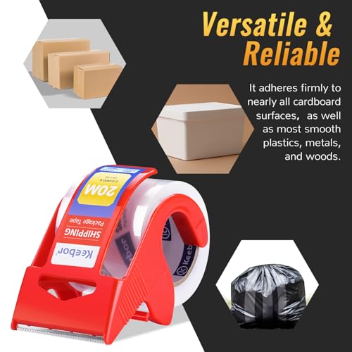 Keebor 12 Rolls Packaging Tape with Dispenser, Heavy Duty, Clear