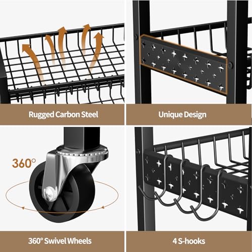 6 Tier Slim Storage Cart, Narrow Rolling Cart with Wheels, 10in(W) - color: Black, size: 6 Tier(10 in)
