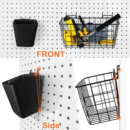 Pegboard Basket Organizer Set, 6 Pack Peg Board Baskets & Bin Cups (Black) - color: Black & Black
