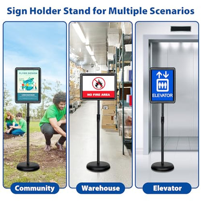 2Pack 8.5x11 Sign Stand - Adjustable Floor Standing Sign Holder - color: Black, size: 8.5"x11"-2Pack